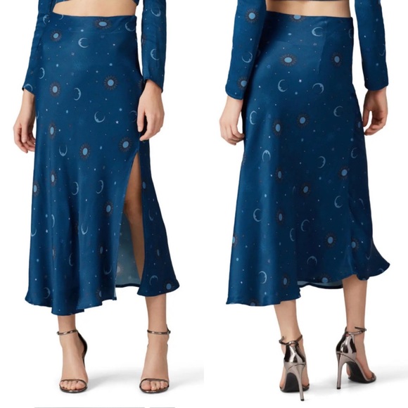 Rahi Dresses & Skirts - RAHI Moonlight Leslie Long Maxi Midi Skirt Sexy Side Slit  Boho Satin Crepe XS